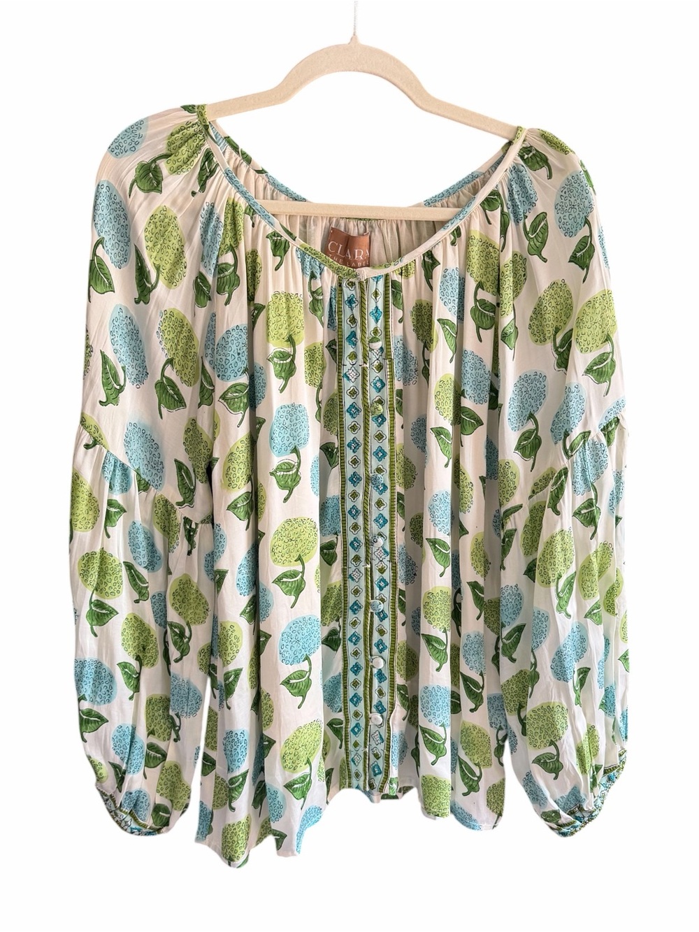 NWT CLARA THE LABEL Briar Blouse Green Blue Floral Print Cotton L